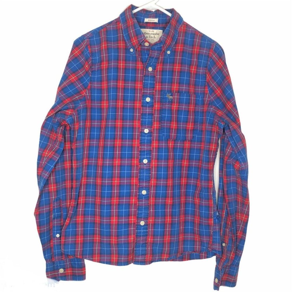 Abercrombie & Fitch Muscle Fit Plaid Button Front Shirt Casual A&F Mens Medium